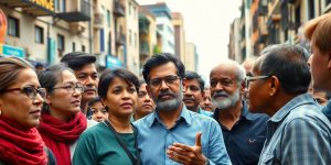 Discuție între oameni despre reformele politice.