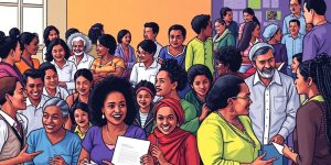 Discuții între diverse grupuri despre politici sociale recente.