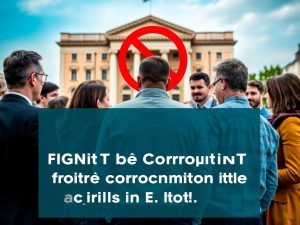 Discuție între oameni despre strategia anticorupție.