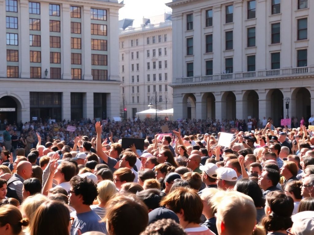 Protestele sociale din 2025: Cauze, revendicări și perspective de soluționare 1 Mulțime de oameni protestând pașnic.